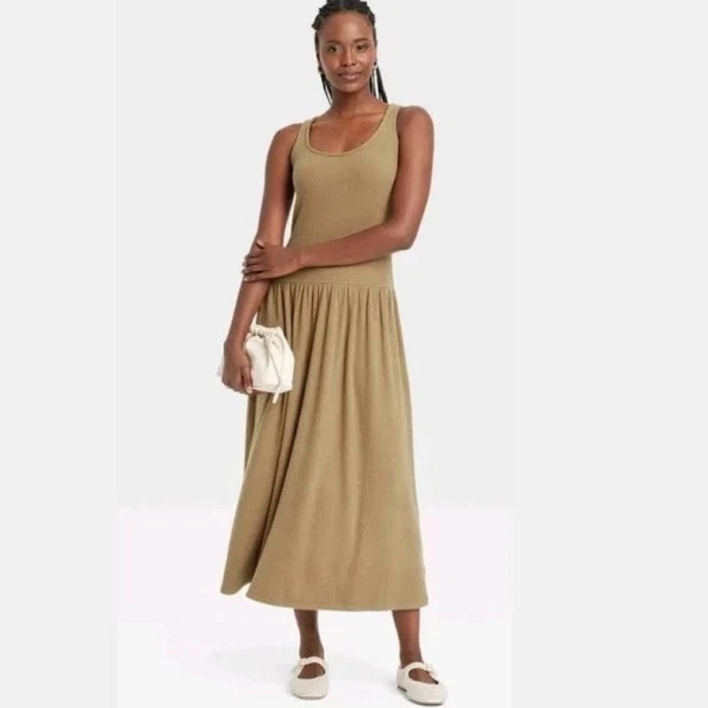 Universal Thread Brown Drop Waist Knit Midi Dress Sleeveless Scoop Neck, Xs